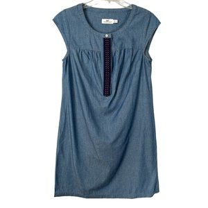 Vineyard Vines Dress Sz 6 Chambray Embroidered Medium Wash Blue